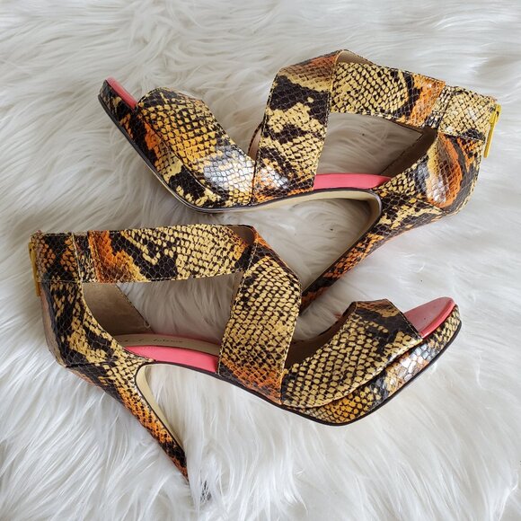 Michael Antonio Reptile Print Open Toe Back Zip Stiletto SZ 7.5 - Picture 1 of 12